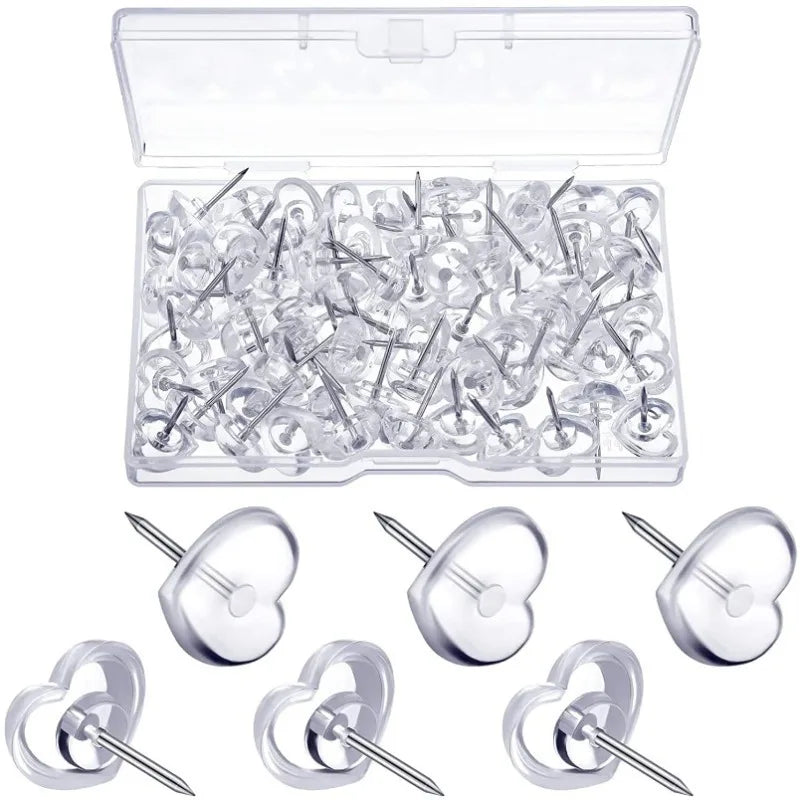 50pcs Heart Shape Push Pins – Cork Board & Photo Wall Thumbtacks Decorative Push Pins Nixie