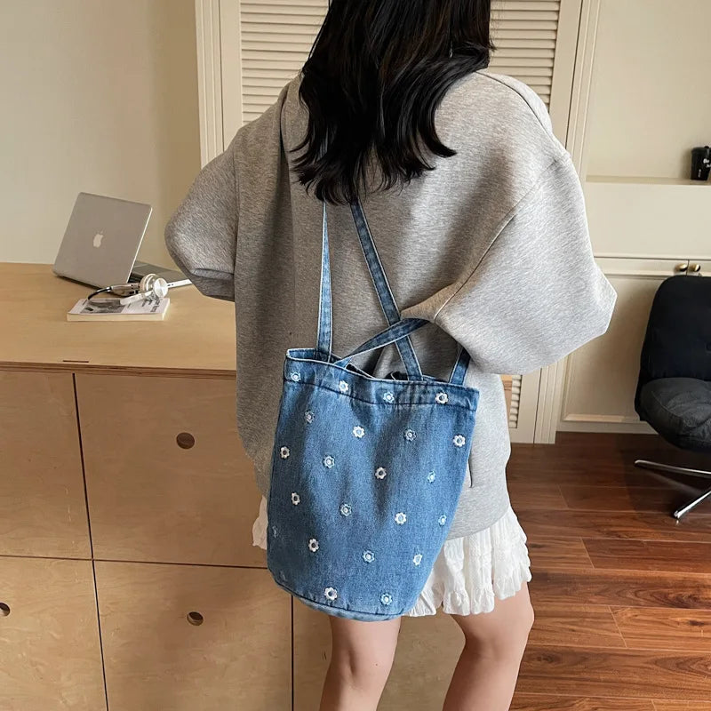 Japanese Denim Shoulder Bag – Large Capacity Women's Tote Denim Shoulder Tote Nixie BB-484-Blue