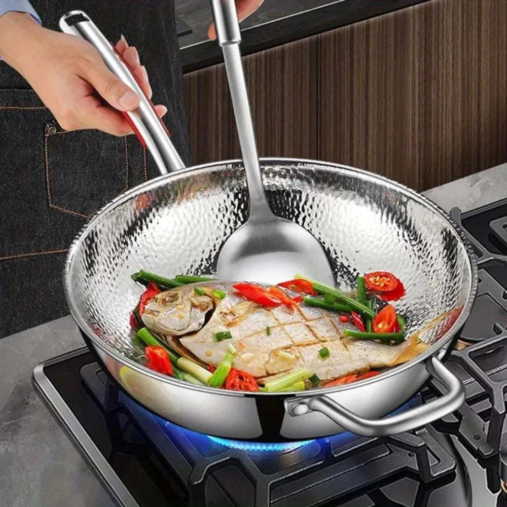 FEB.WIND Stainless Steel Uncoated Frying Pan Wok Skillet Stainless Steel Skillet Nixie