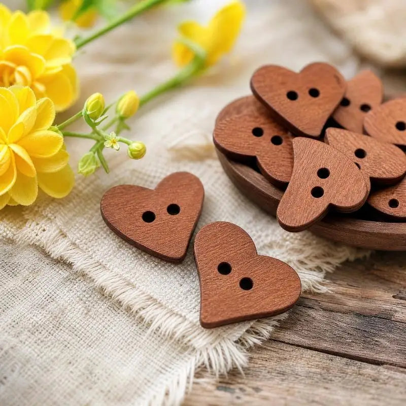 100pcs Wooden Sewing Buttons – Heart & Star DIY Craft Set Wooden Craft Buttons Nixie