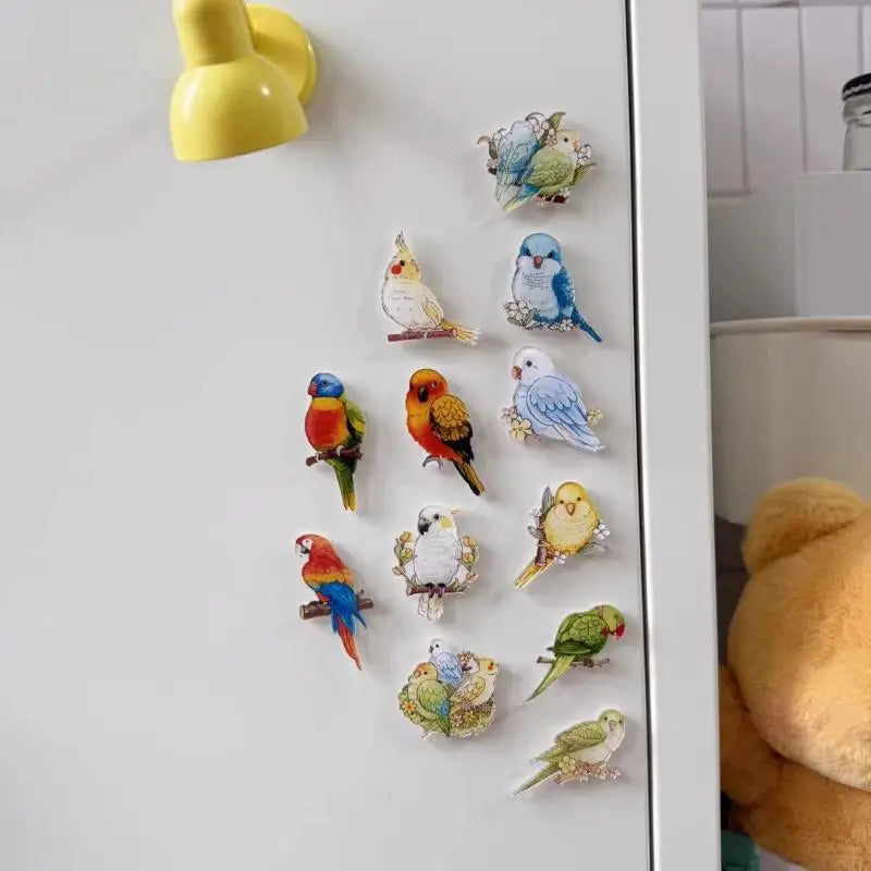 Kawaii Parrot Fridge Magnets – Cartoon Animal Decor 6/12 Pcs Decorative Fridge Magnets Nixie