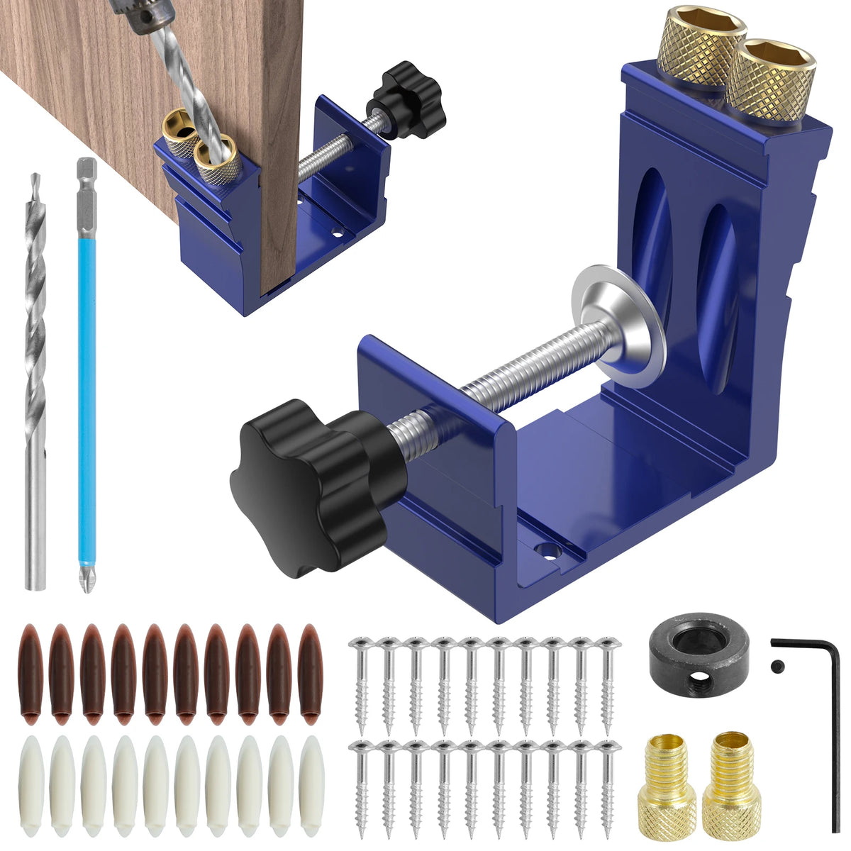 47-Pc Pocket Hole Jig Kit – 15° Angle Drill Guide for Woodworking Pocket Hole Jig Kit Nixie