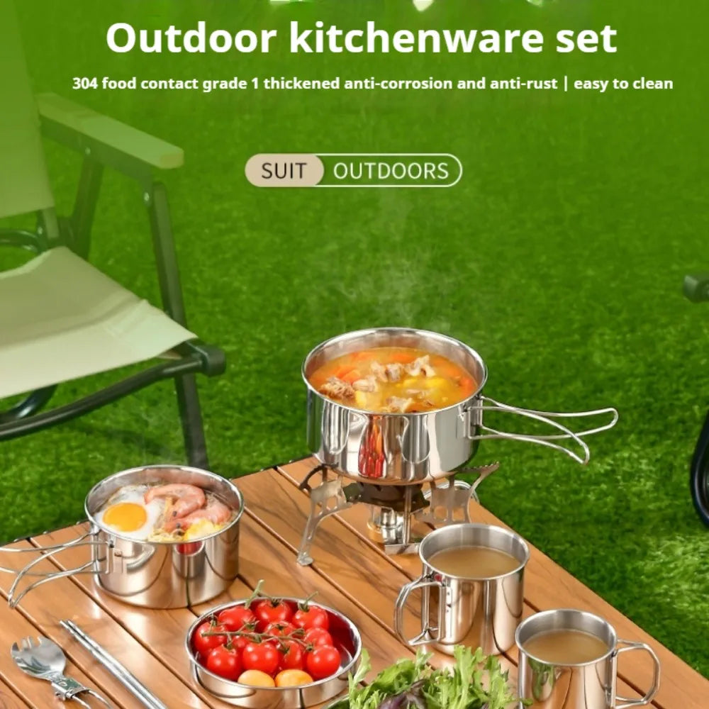 12-Piece Camping Cook Set – 304 Stainless Steel Pots & Pans Camping Cookware Set Nixie