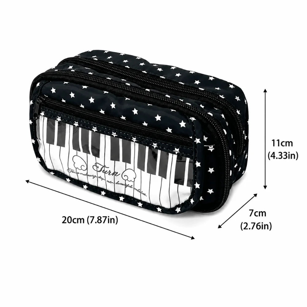 Kawaii Star Piano Print Pencil Case – Large Capacity Pen Pouch Pencil Case Pouch Nixie