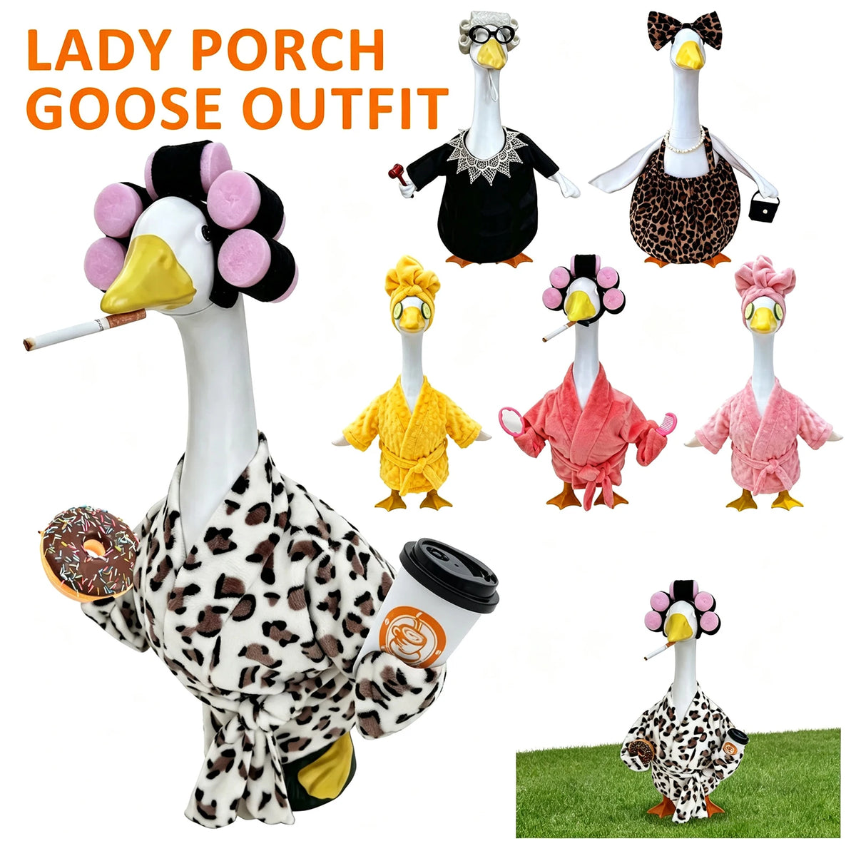 Lady Porch Goose Outfits – 6 Bathrobe & Dress Styles for 23" Statues Goose Statue Costume Nixie