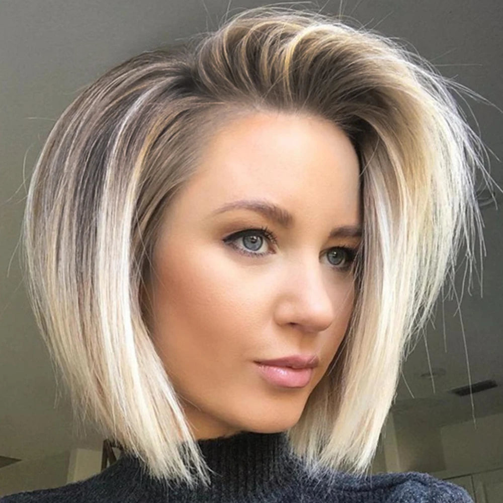 Women's Short Bob Wig – Straight Ombre Blonde Cosplay & Daily Fashion Bob Wig Nixie