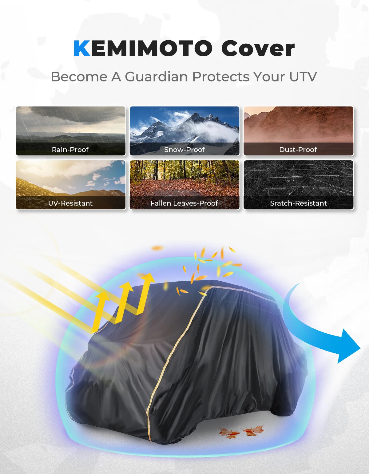 KEMIMOTO 420D Heavy-Duty Waterproof UTV Cover 4–6 Seater UTV Protective Cover Nixie