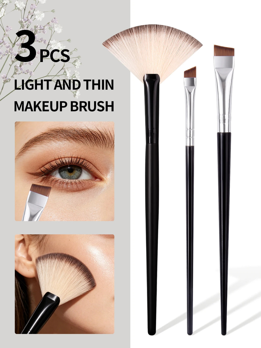 Nixie 3-Piece Makeup Brush Set – Highlighter, Eyebrow & Eyeliner Makeup Brush Set Nixie