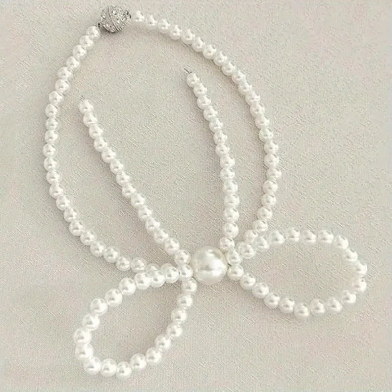 2pcs Magnetic Pearl Bowknot Curtain Tiebacks | Decorative Holdbacks Curtain Tiebacks Nixie milky white 1PCS
