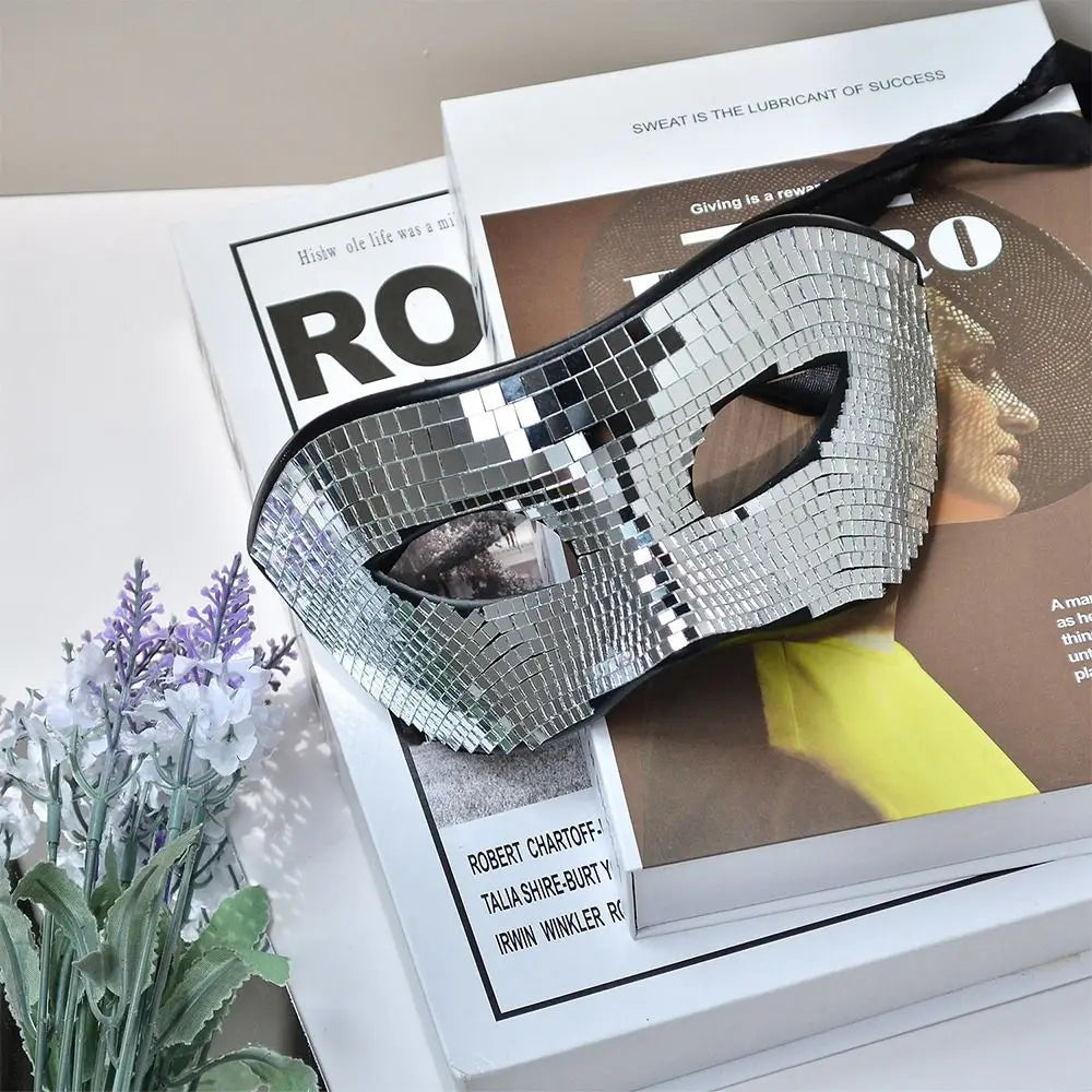 Silver Mirror Masquerade Mask – Glitter Ball Party Eye Mask Masquerade Eye Mask Nixie