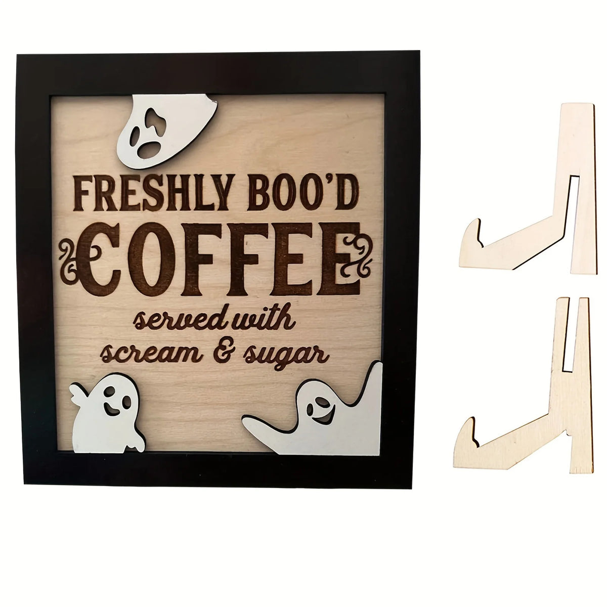 3D Wooden "Fresh Boo Coffee" Halloween Sign | Ghost Décor Halloween Wood Sign Nixie