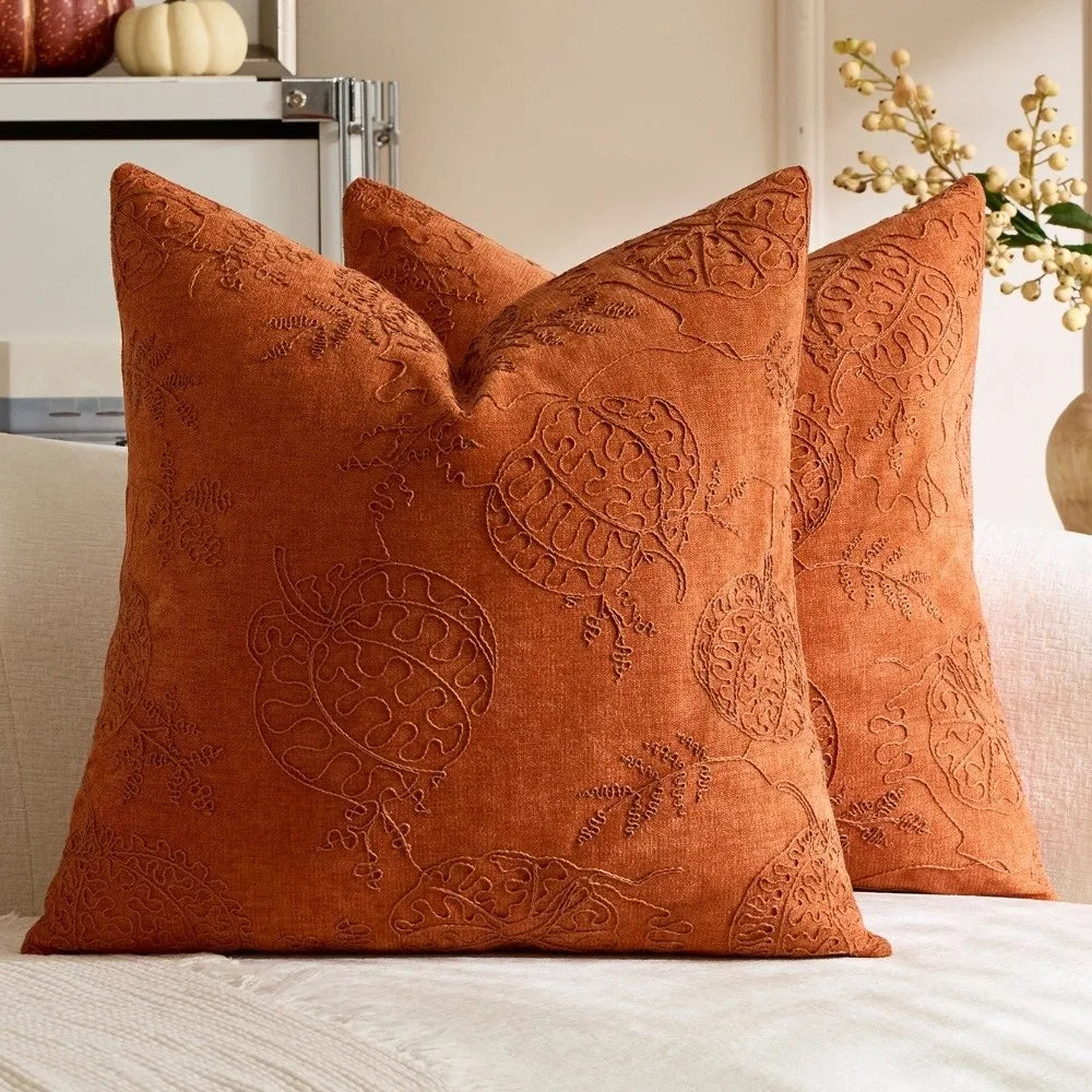 Pumpkin Maple Leaf Embroidered Throw Pillow Cover 45x45cm