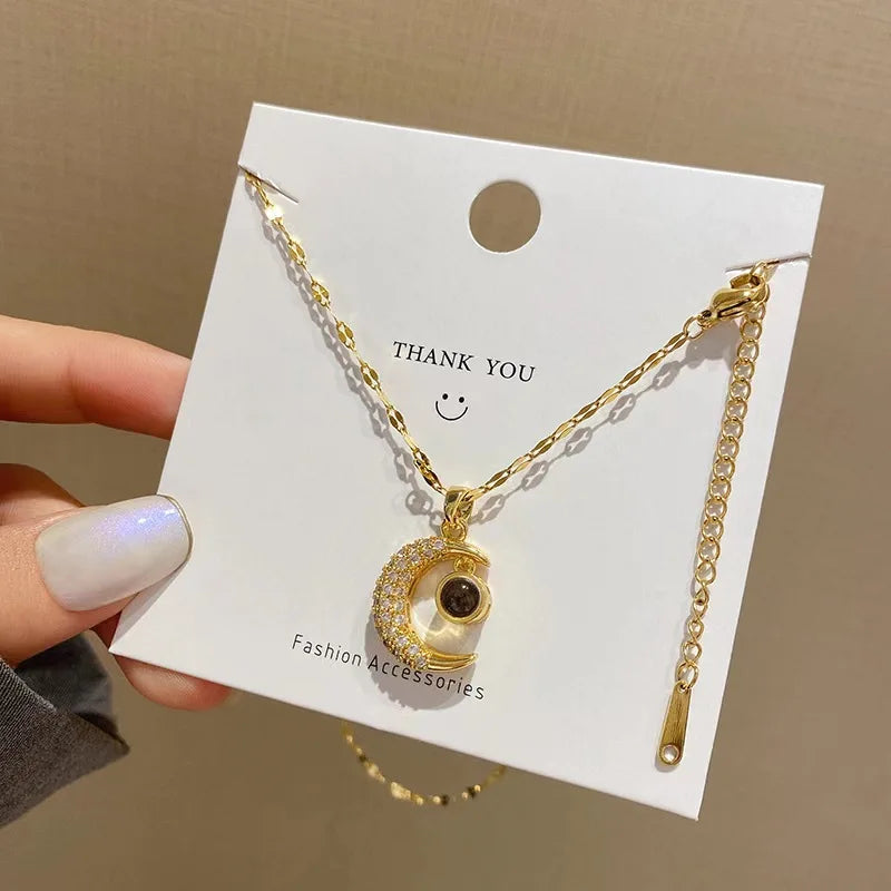 Moon Projection Necklace – "I Love You" in 100 Languages Pendant Necklace Nixie
