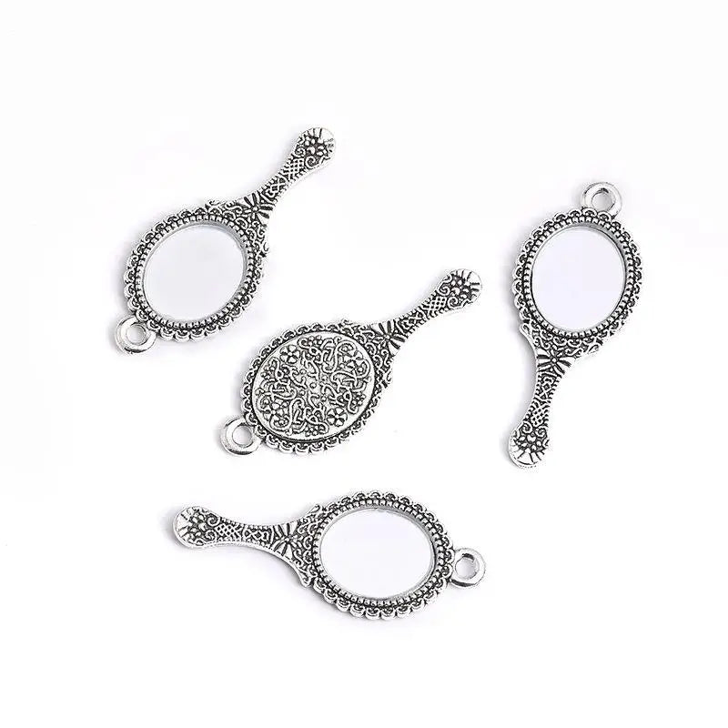 10PCS Antique Engraved Mini Mirror Charms – Retro Alloy Pendants DIY Jewelry Charms Nixie