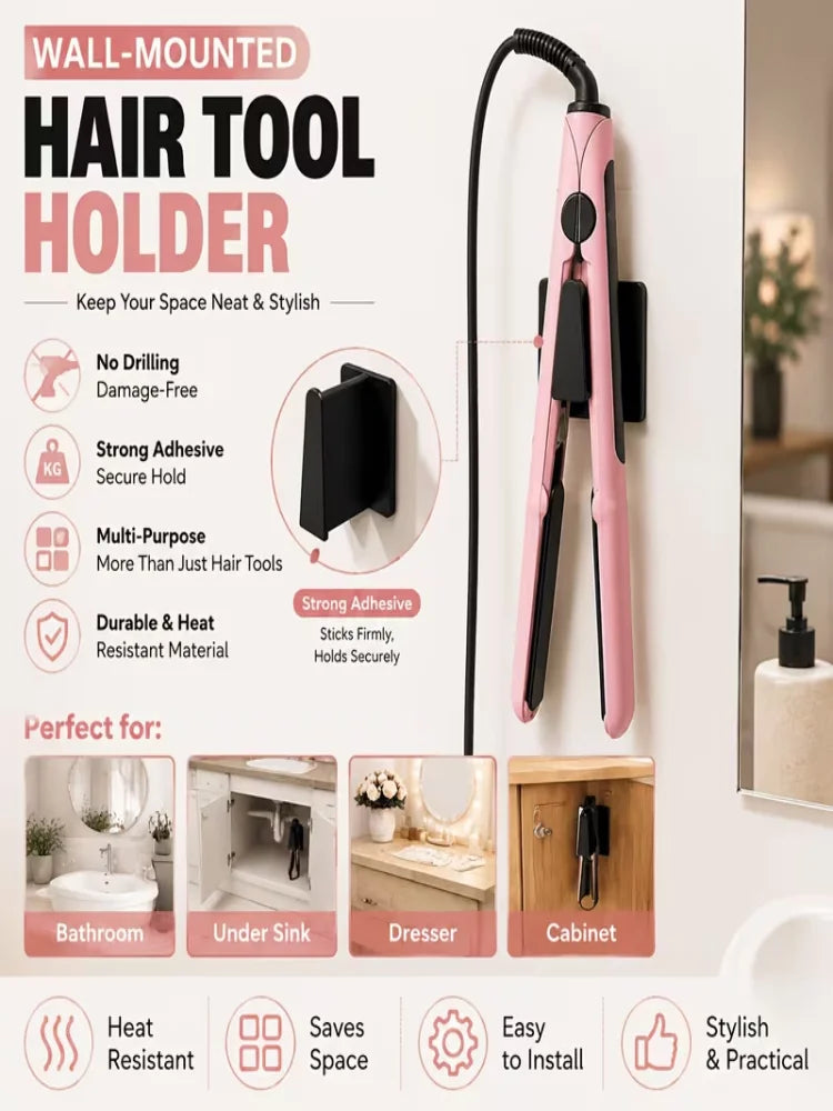 No-Drill Adhesive Wall Hook Heat-Resistant Hair Tool Organizer Hair Tool Organizer Nixie