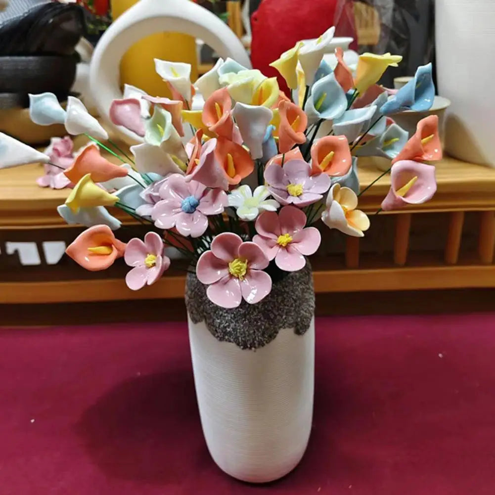 Handmade Ceramic Artificial Rose Flower with Stem | Vase Decor