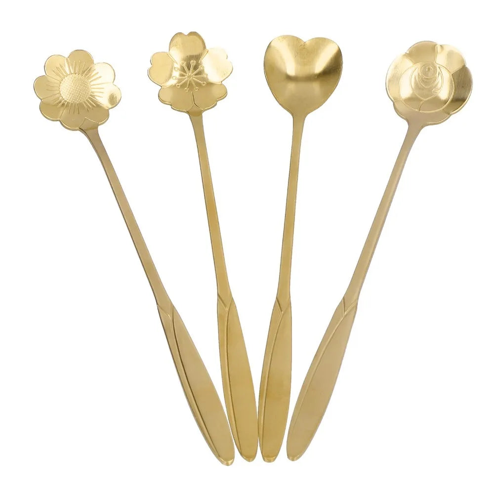4Pcs Flower Shaped Stainless Steel Stirring Spoons Set Decorative Stirring Spoons Nixie
