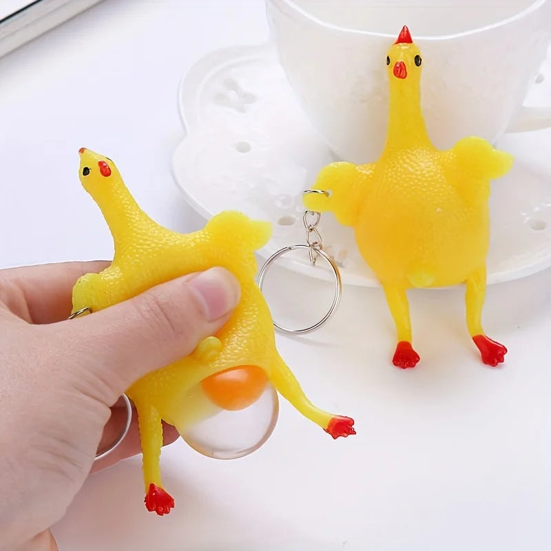 Egg-Laying Chicken Squeeze Keychain – Funny Novelty Fidget Toy Novelty Keychain Toy Nixie