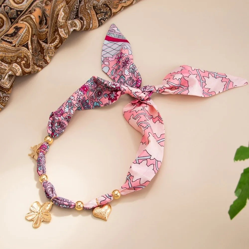Bohemian Scarf Necklace – Flower, Starfish & Shell Pendant Scarf Pendant Necklace Nixie
