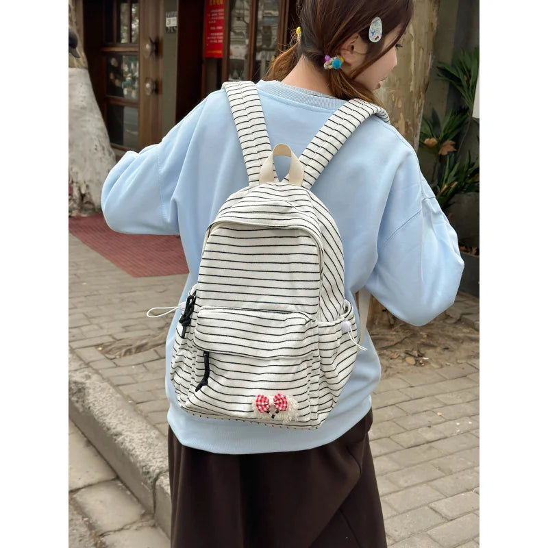 Korean Striped Large-Capacity Backpack | Cute Unisex School Bag Striped School Backpack Nixie