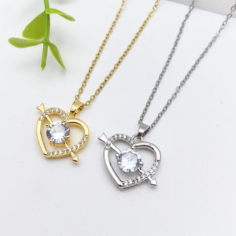 Arrow Through Heart Pendant Necklace – Copper & Stainless Steel Pendant Necklace Nixie