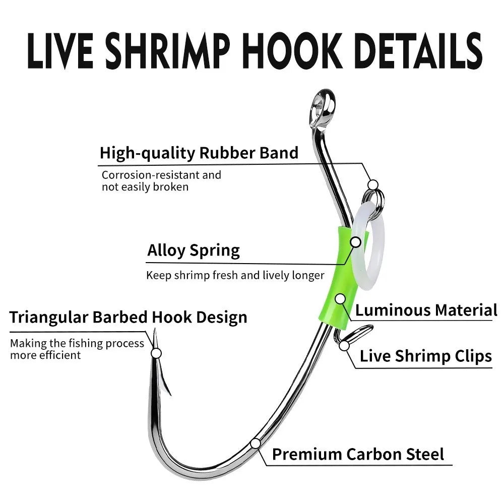 10pcs Luminous Live Shrimp Hooks | High Carbon Steel Barbed Fishing Hooks Nixie
