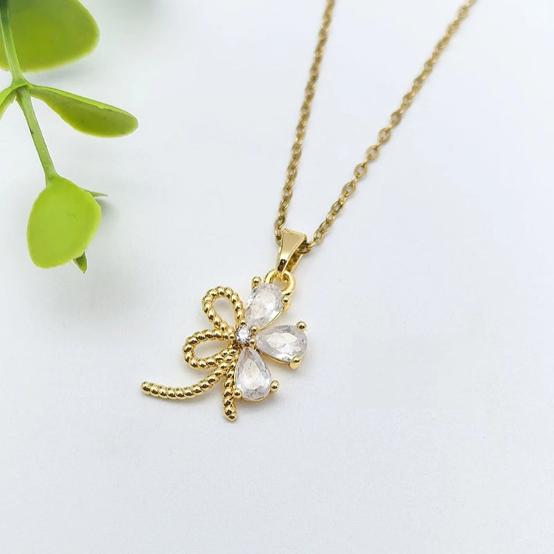 Floral Copper Pendant Necklace | Gold Zircon Collarbone Chain Pendant Necklace Nixie