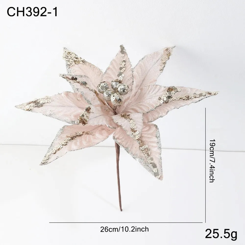 Large Glitter Artificial Poinsettia Christmas Flower Decoration