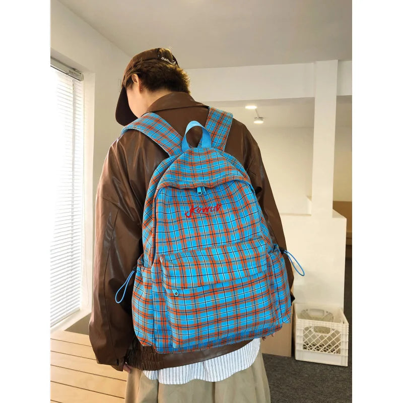 Retro Plaid Large Backpack – College Style School Bag | Nixie Plaid School Backpack Nixie