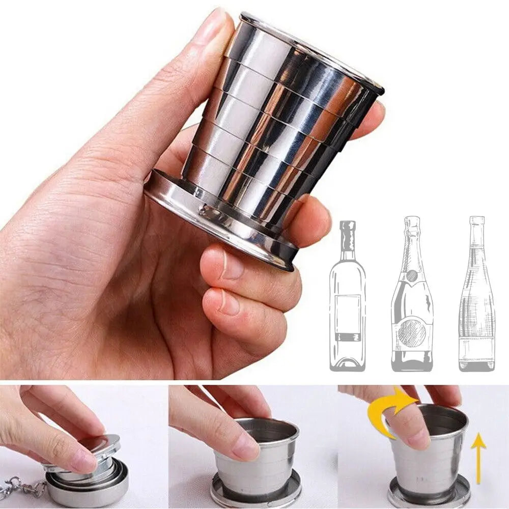 Collapsible Stainless Steel Travel Cup with Keychain & Lid Collapsible Travel Cup Nixie