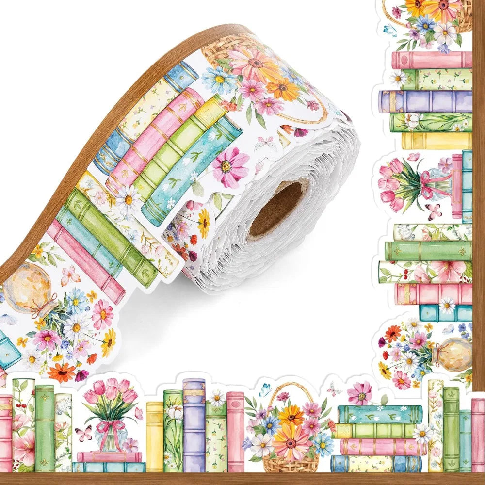 Self-Adhesive Blackboard Border Sticker 10m Floral Print Roll Decorative Border Sticker Nixie B