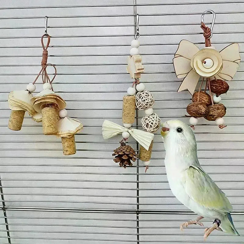 Parrot Chew Toy – Natural Woven Grass & Wood Bird Cage Toy Bird Chew Toy Nixie