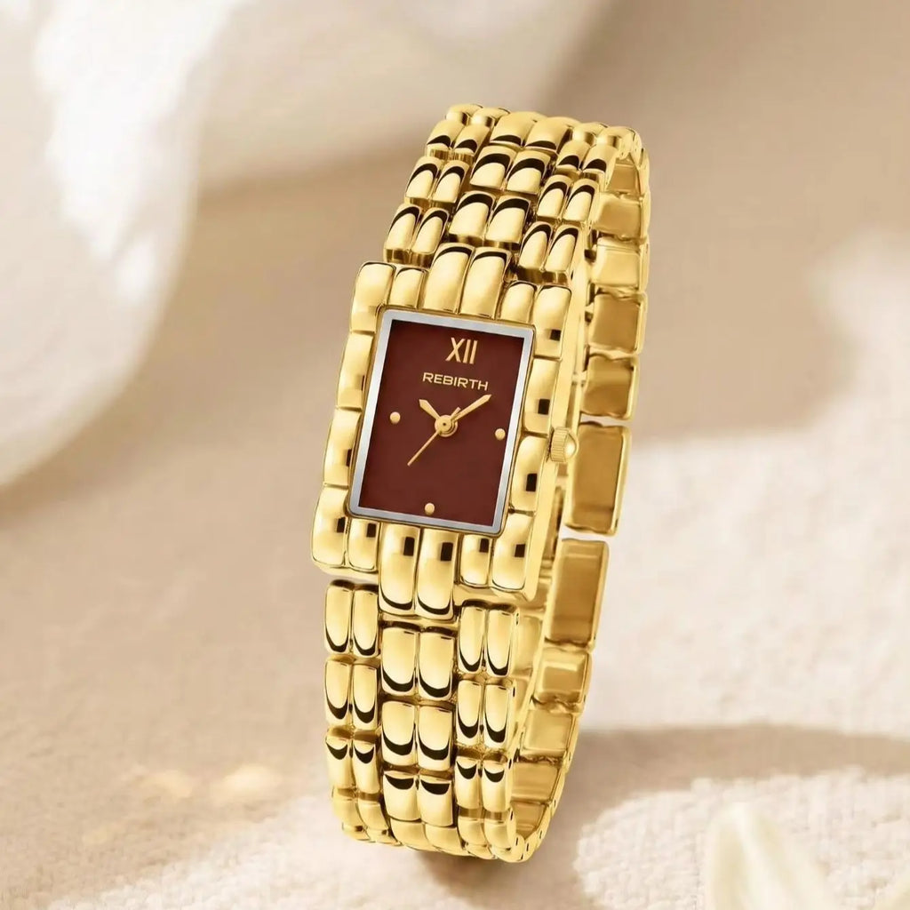 REBIRTH Vintage Square Women's Quartz Watch | Gold Chain Strap Women's Quartz Watch Nixie