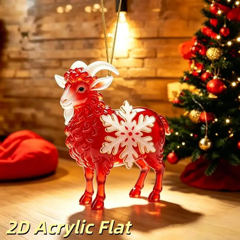 Acrylic Chinese Zodiac Goat Ornament – Red Gold Festive Decor