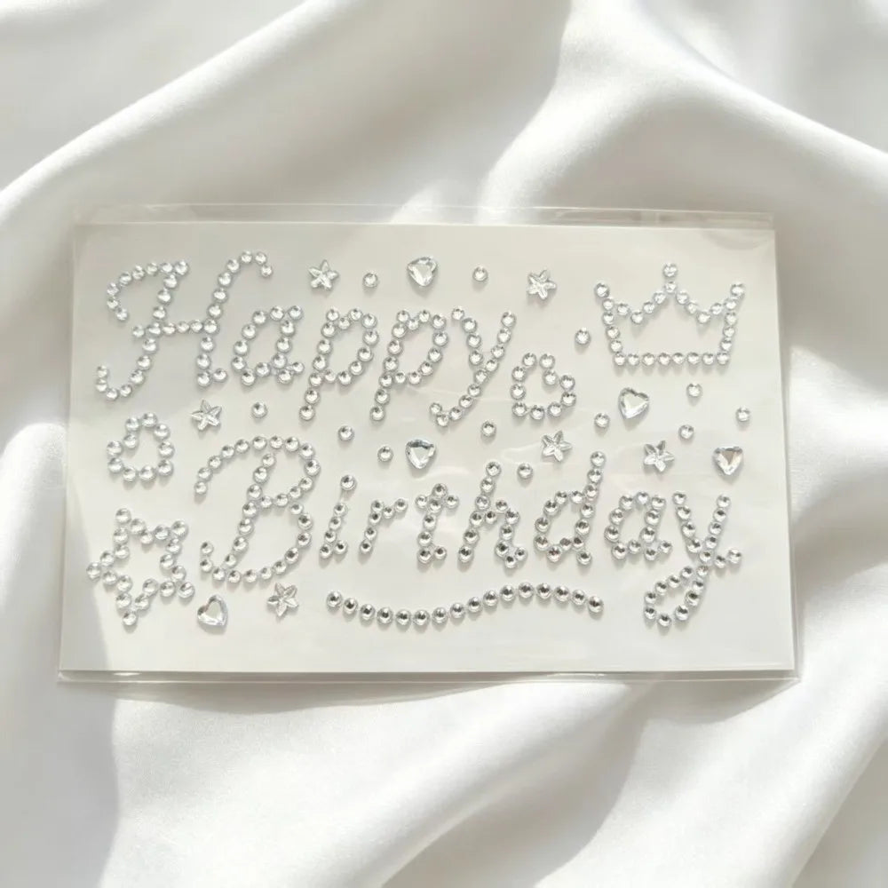 3D Birthday Rhinestone Stickers – Hearts, Stars & Silver Letters Decorative Craft Stickers Nixie Birthday
