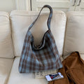 Women's Large Tote Bag – Plaid Casual Shoulder Commuter Bag Tote Shoulder Bag Nixie BB-640-Blue Grid Extra Large
