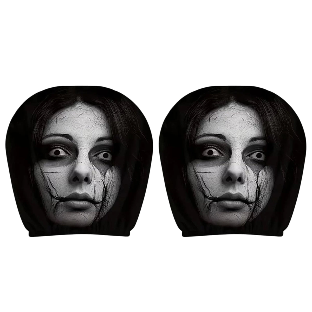 Horror Face Car Headrest Covers | Elastic Stretch 2 Pack Car Headrest Cover Nixie Black Style 3