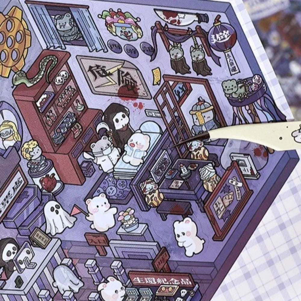 Spooky Miniature Scene Sticker Book – 20 3D PET Haunted Stickers Craft Sticker Book Nixie