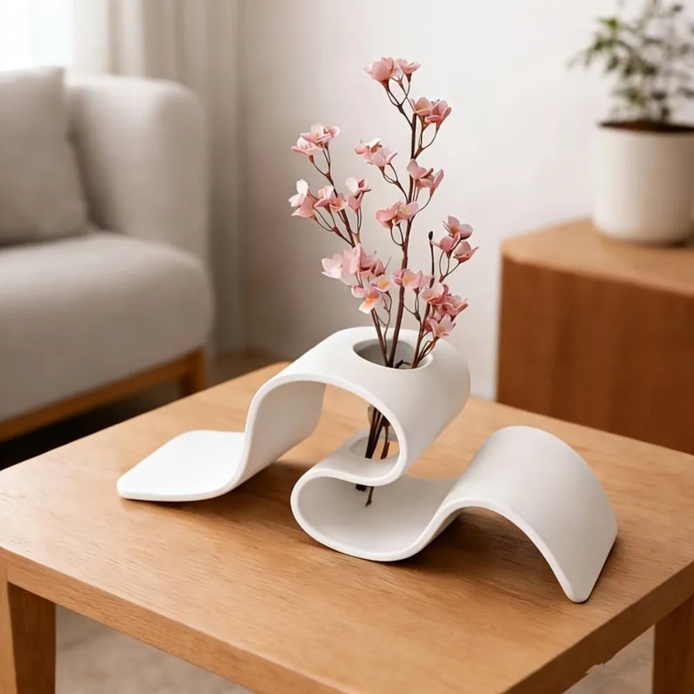 Modern Minimalist Nordic Vase | Ribbon Dried Flower Decor Decorative Vase Nixie
