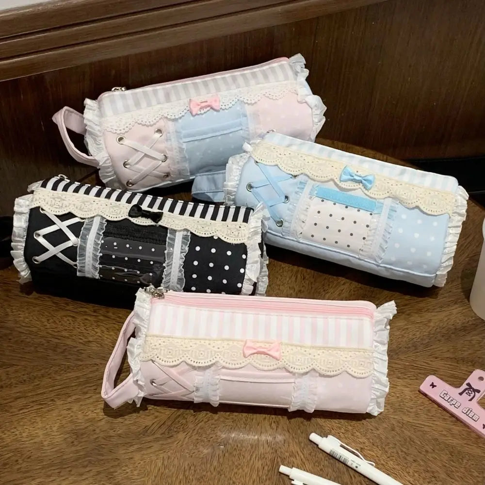 Kawaii Lace Ruffle Pencil Case – Large Capacity Student Pouch Pencil Case Pouch Nixie