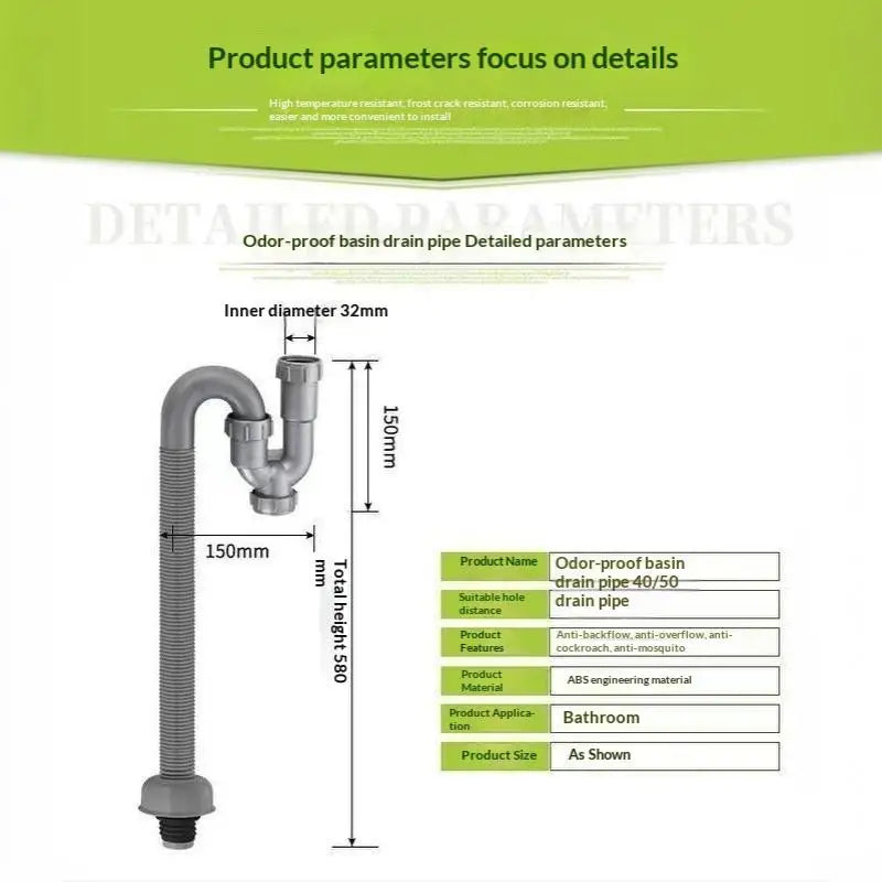 Flexible S-Trap Sink Drain Pipe PP Anti-Odor Hose Fitting Sink Drain Pipe Nixie