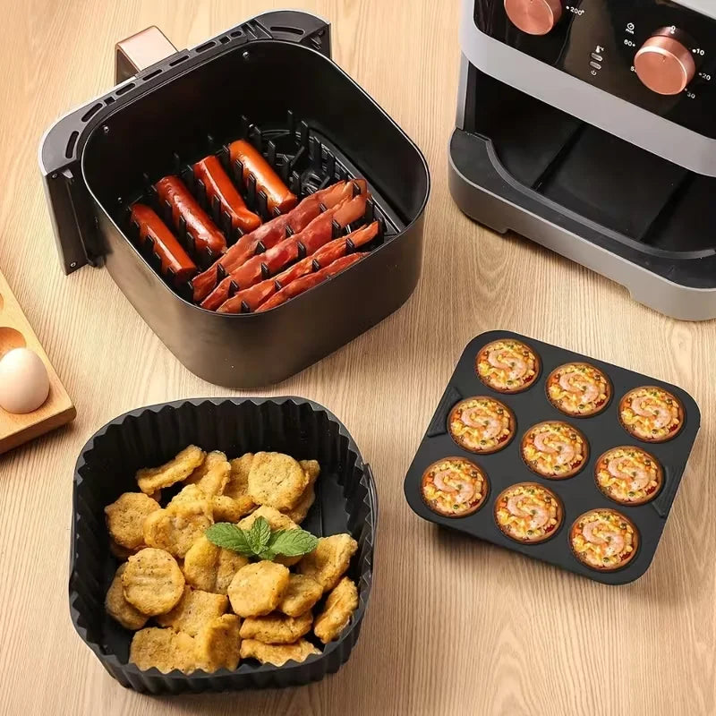 3-Piece Air Fryer Silicone Set – Liner, Bacon Rack & Muffin Tray Air Fryer Accessories Nixie