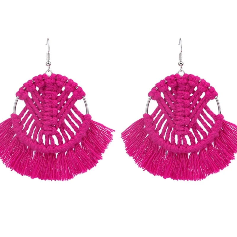 Bohemian Tassel Fan Drop Earrings – Hand Woven Boho Style Tassel Drop Earrings Nixie