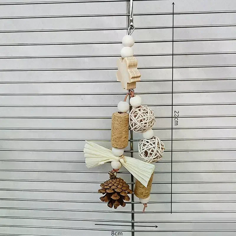 Parrot Chew Toy – Natural Woven Grass & Wood Bird Cage Toy Bird Chew Toy Nixie