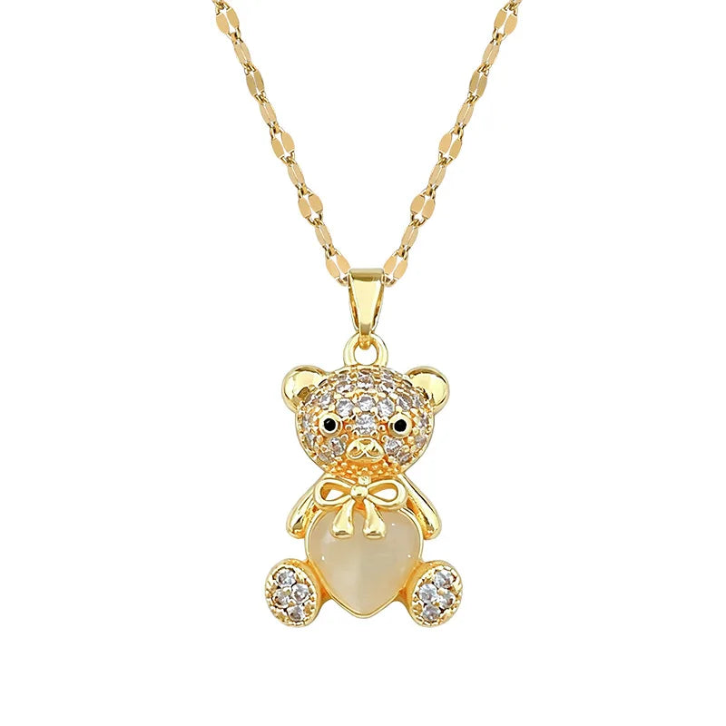Heart Bear Pendant Choker Necklace – Gold Stainless Steel Pendant Necklace Nixie