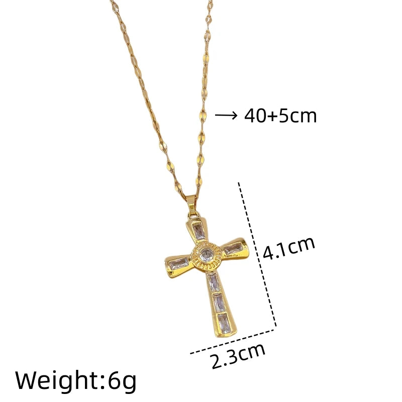 Women's Gold Cross Pendant Necklace – Stainless Steel Choker Pendant Necklace Nixie XL2606-619