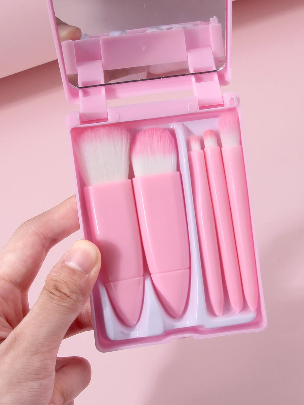 Pink Makeup Brush Set with Mirror – 7-Piece Travel Beauty Kit Makeup Brush Set Nixie