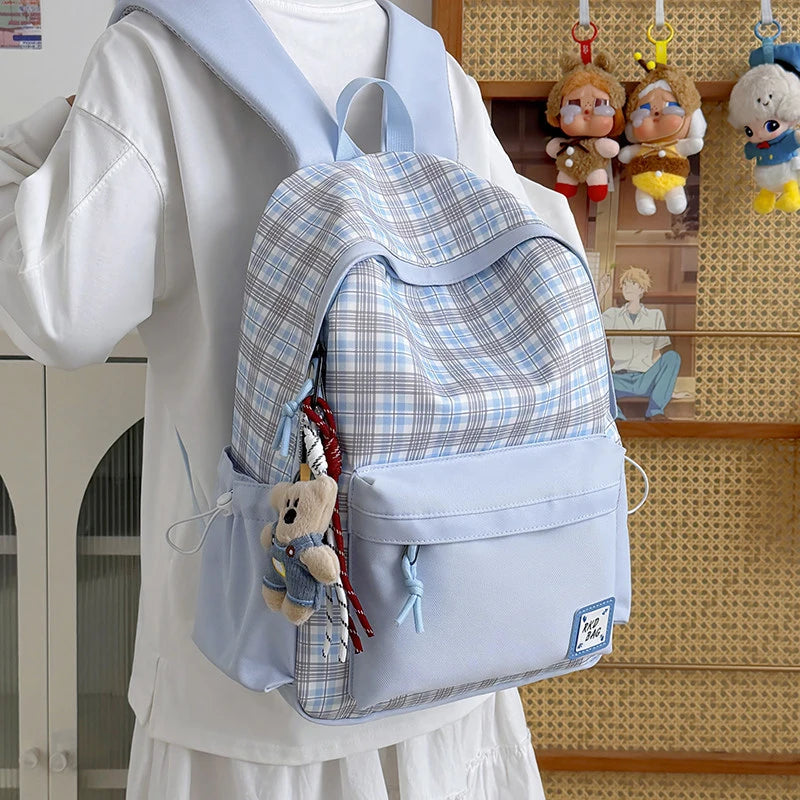 Korean Plaid Large Capacity Backpack for Women | School & Travel Women's Backpack Nixie