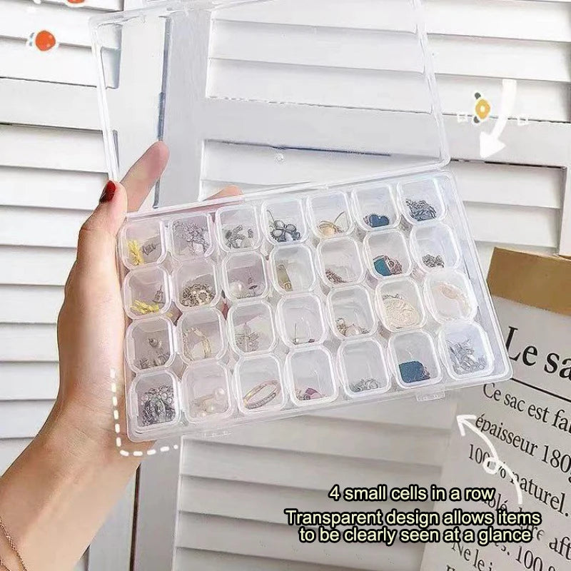 28-Grid Clear Plastic Jewelry Box Organizer for Beads & Earrings Jewelry Storage Box Nixie