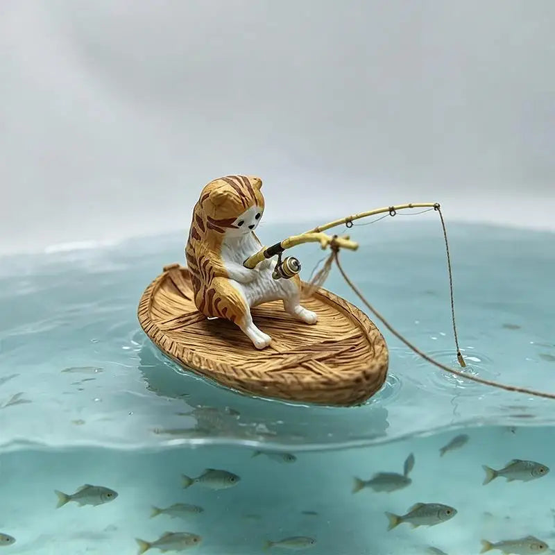 Resin Cat Fishing Boat Aquarium Ornament | Fish Tank Decor Aquarium Ornament Nixie